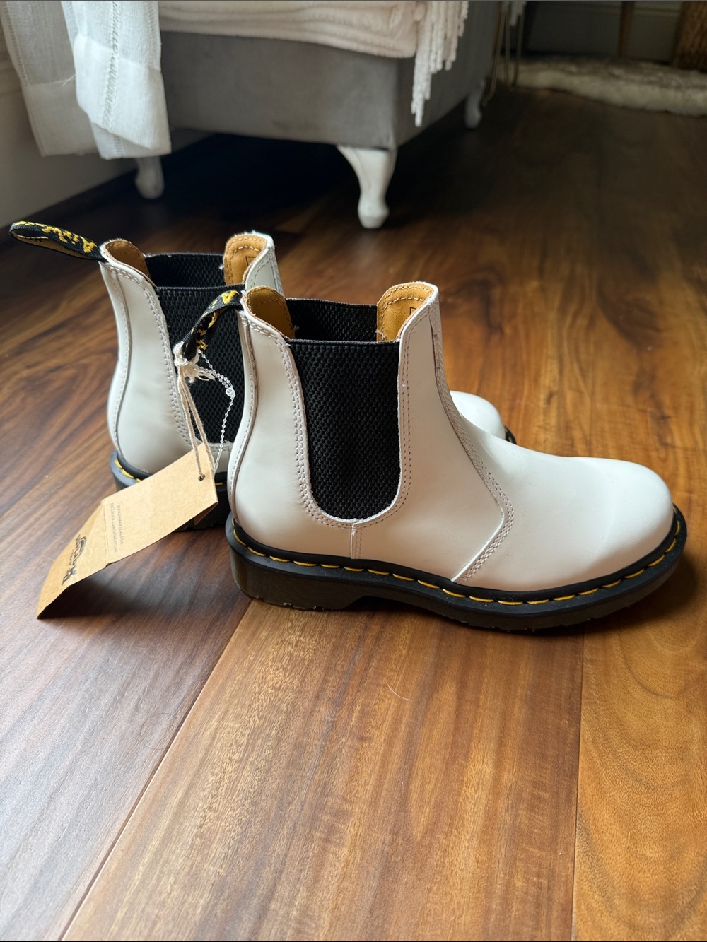 Dr. Martens White Chelsea Boots with Black Elastic